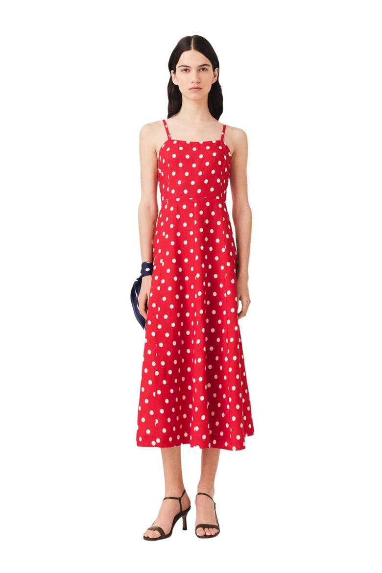Backless linen-blend maxi dress, Main, color, Red dots print