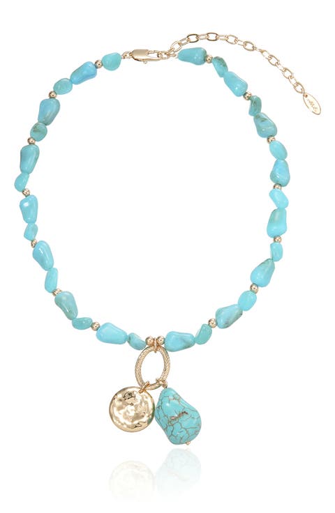 Reconstituted Turquoise Beaded Pendant Necklace