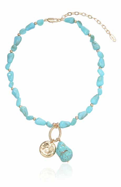 Reconstituted Turquoise Beaded Pendant Necklace