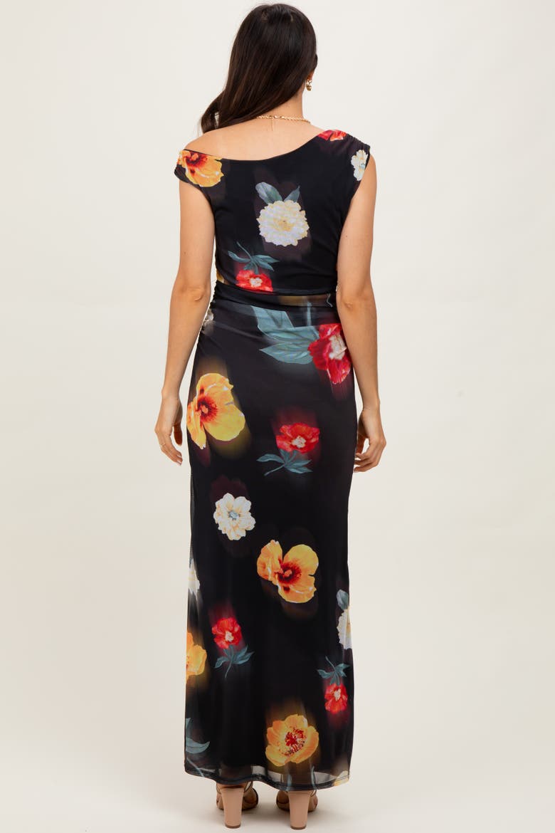 Mesh Floral One Shoulder Maxi Dress, Alternate, color, Black