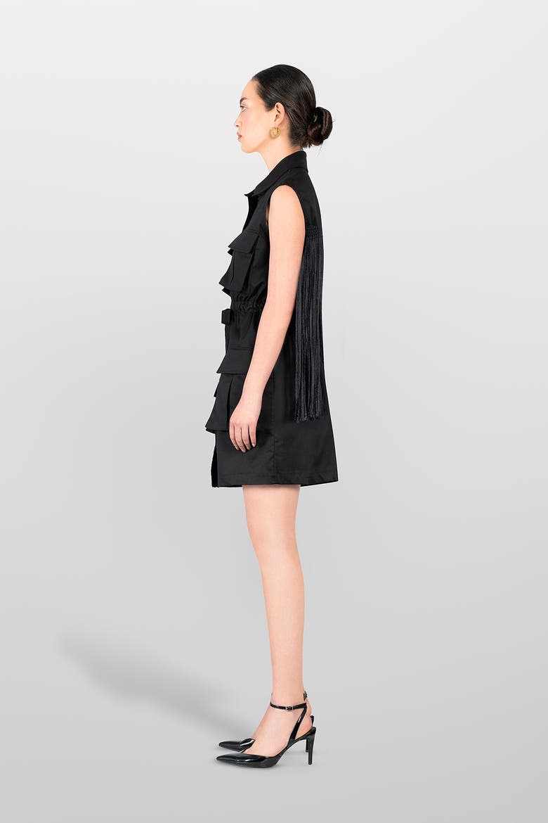 Sahariana Cotton Dress, Alternate, color, Black