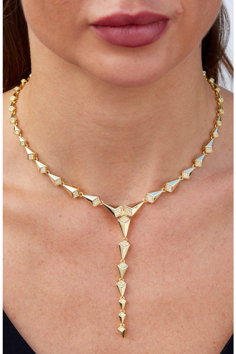 Geometric Sparkling Y Necklace, Alternate, color, YELLOW GOLD