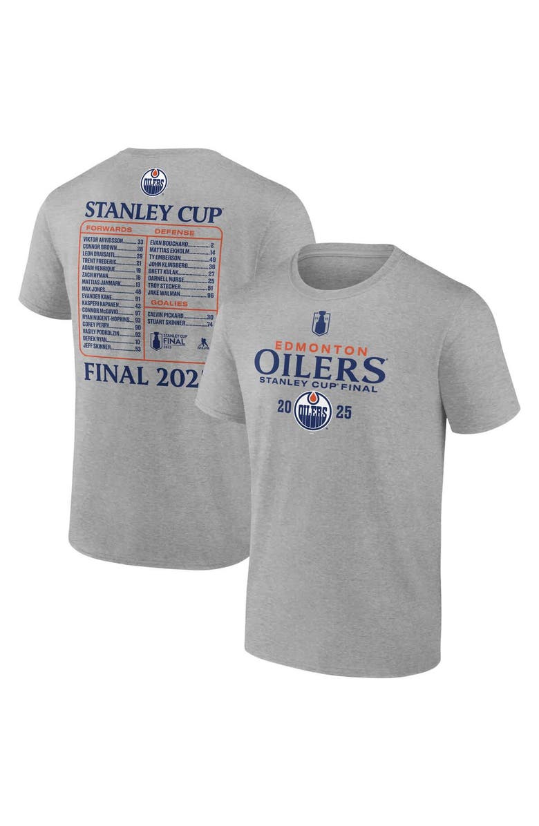 FANATICS Men's Fanatics  Heather Gray Edmonton Oilers 2025 Stanley Cup Final Roster T-Shirt, Main, color, 