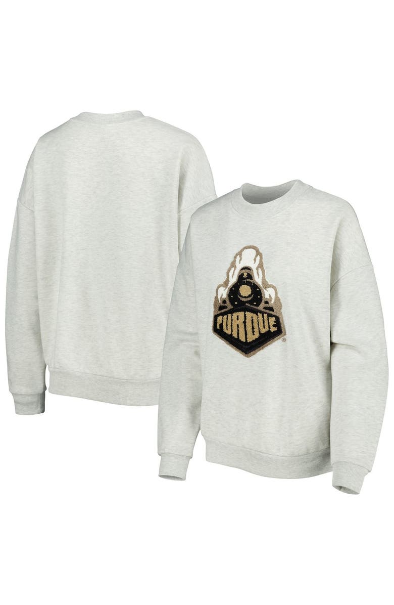 GAMEDAY COUTURE Women's Gameday Couture Heather Gray Purdue Boilermakers Chenille Patch Fleece Pullover Sweatshirt, Main, color,