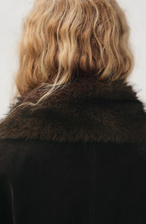 Mango Velvet Finish Coat With Removable Faux-fur Collar In Brown