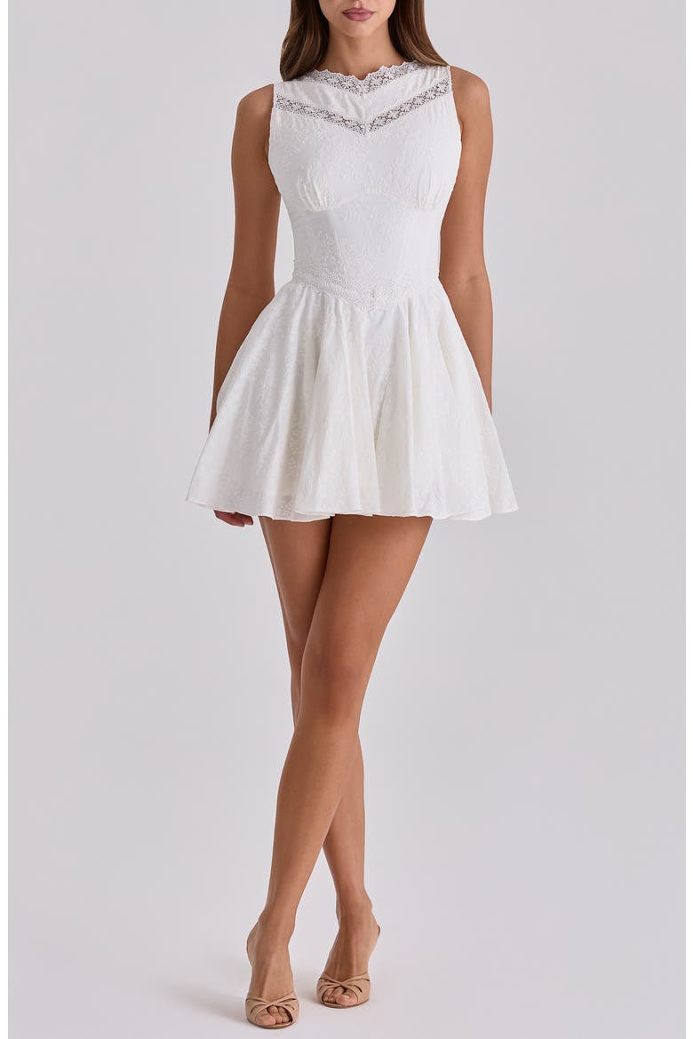 Scarlett Floral Embroidery Cotton Cocktail Minidress, Main, color, WHITE