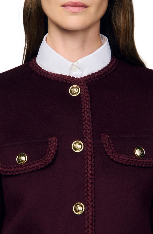 Sandro Womens Round-neck Four-pocket Wool-blend Jacket Bordeaux In Burgundy