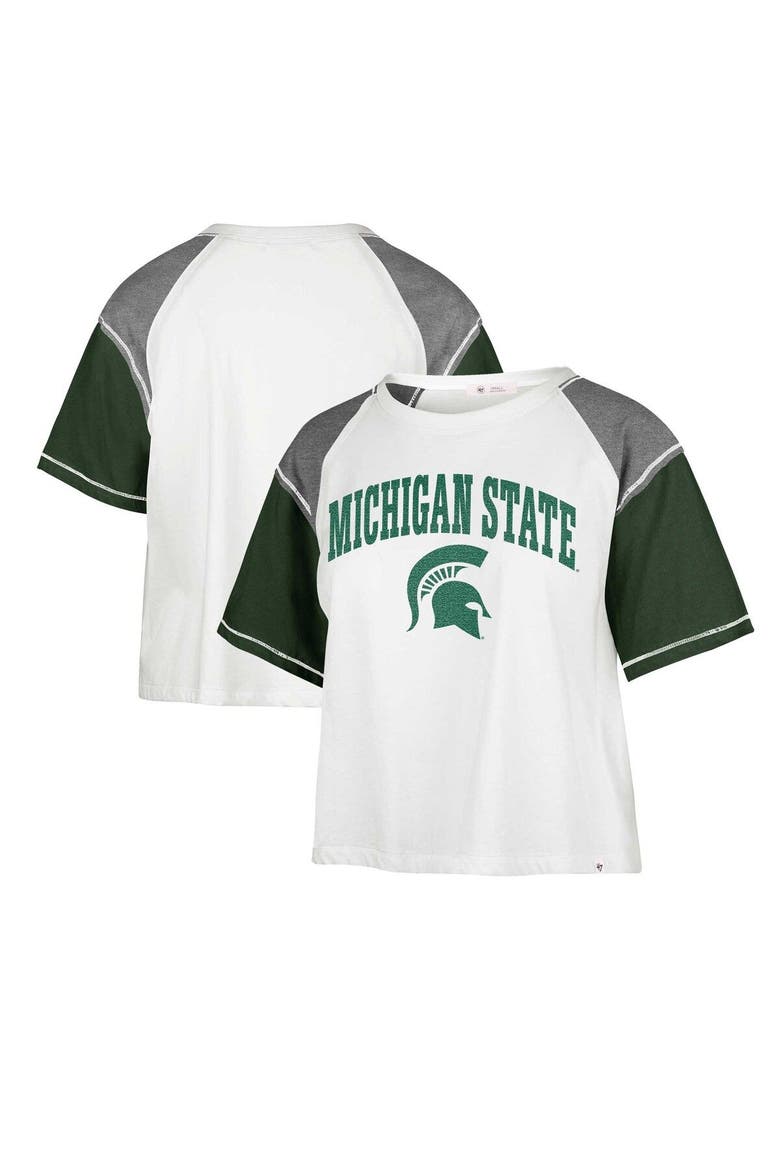 Women's '47 White Michigan State Spartans Serenity Gia Cropped T-Shirt, Main, color, White