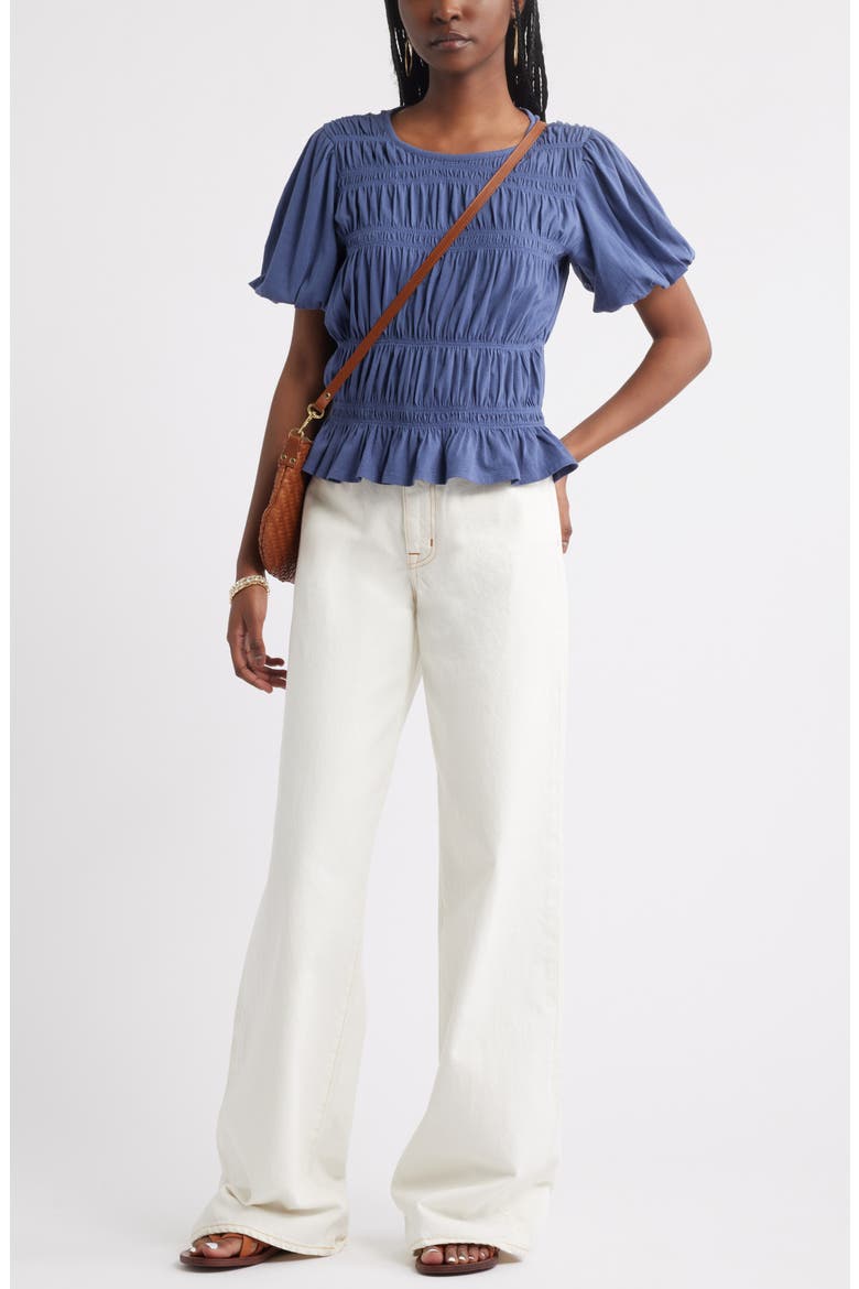 Smocked Puff Sleeve Top, Alternate, color, BLUE INDIGO
