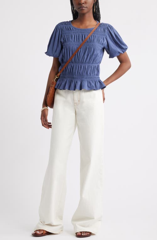 Treasure & Bond Smocked Puff Sleeve Top In Blue