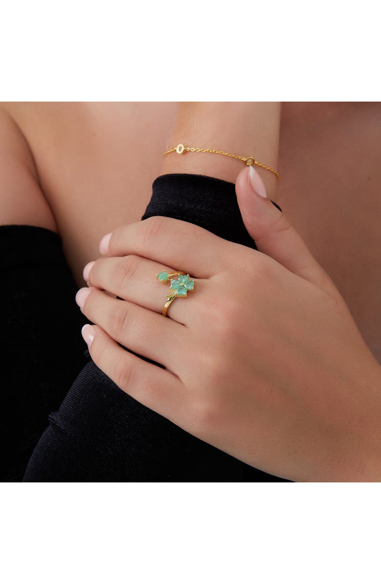 Spero London Green Four Leaves Clover Luck Ring Sterling Silver, Alternate, color, Gold