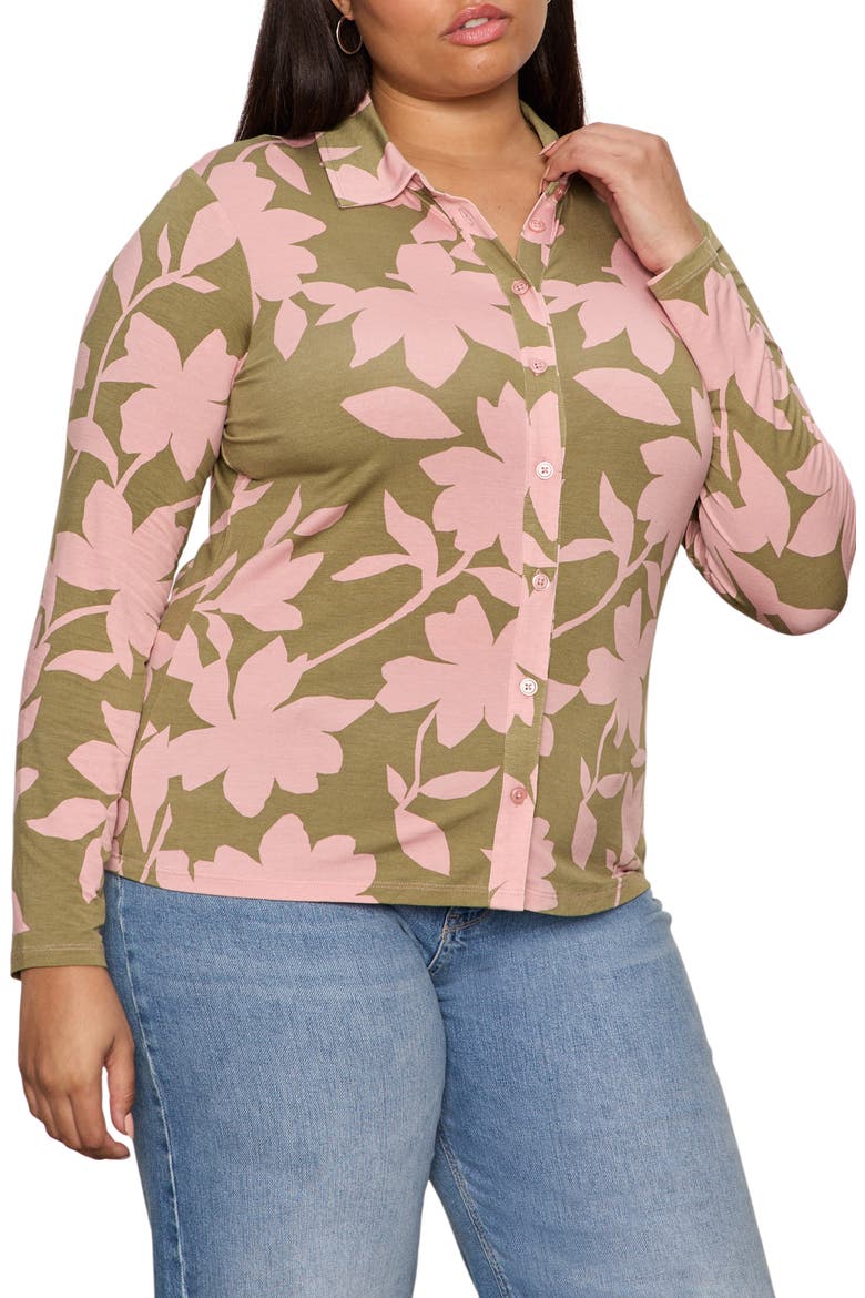 Dreamer Floral Knit Button-Up Shirt, Alternate, color, PINK SILHOUETTE