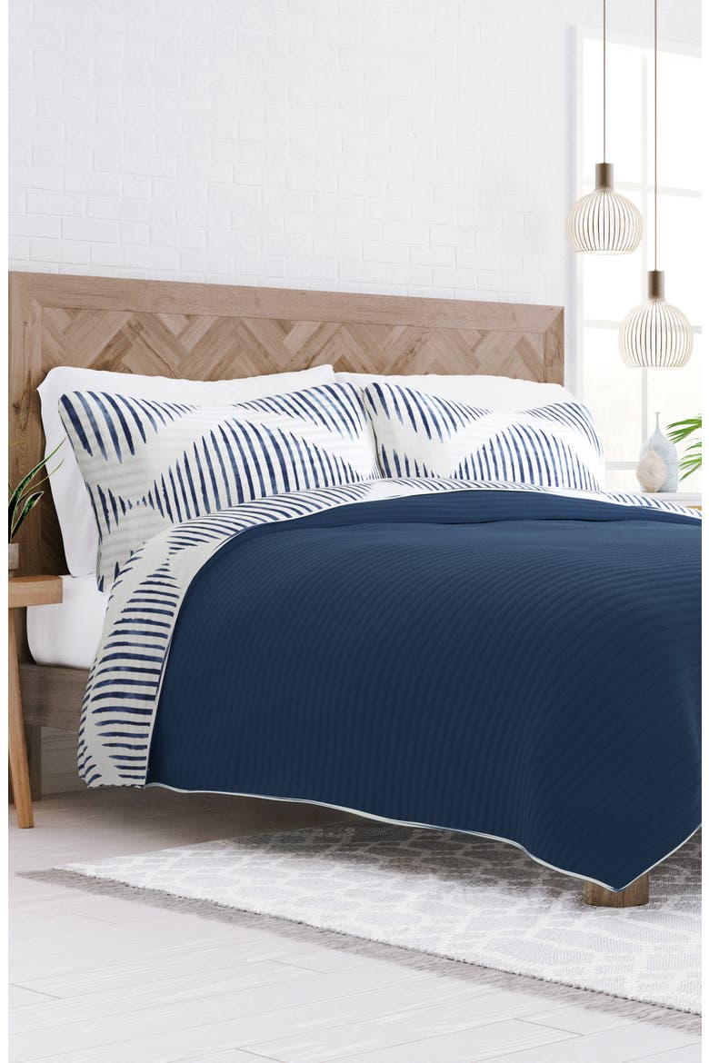All Season Distressed Diamond Reversible Down Alternative Quilt & Sham Set, Alternate, color, NAVY