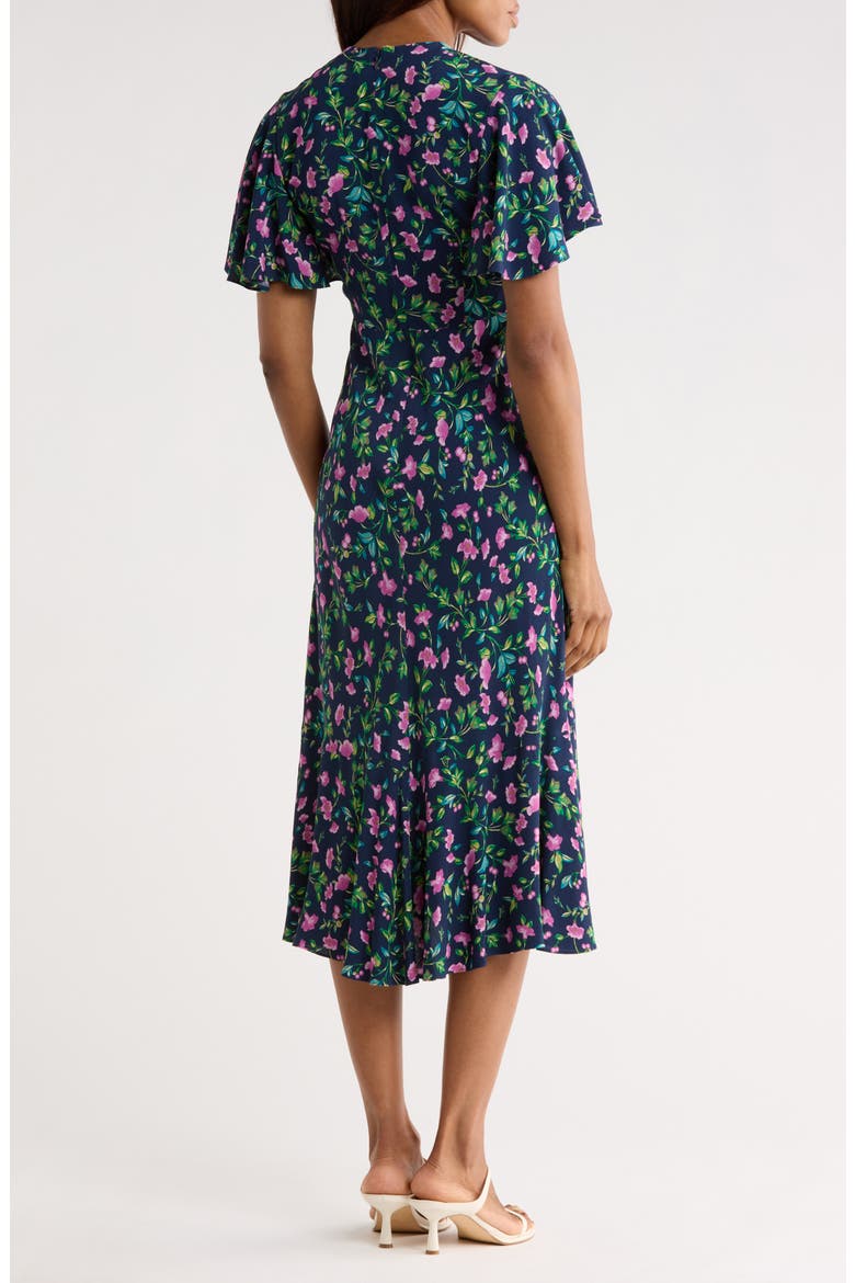 Cecelia Floral Flutter Sleeve Midi Dress, Alternate, color, HEALING PLANTS NAVY