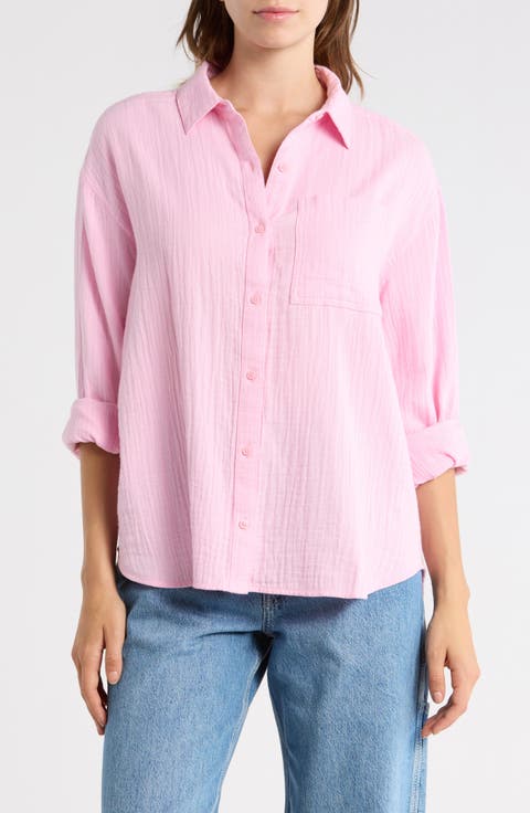 Relaxed Long Sleeve Cotton Gauze Shirt