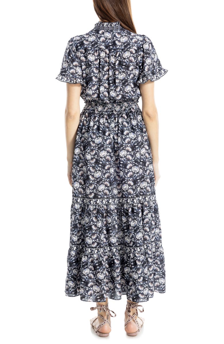 MAX STUDIO Smocked Flutter Sleeve Maxi Dress, Alternate, color, Black Blooming Swirl