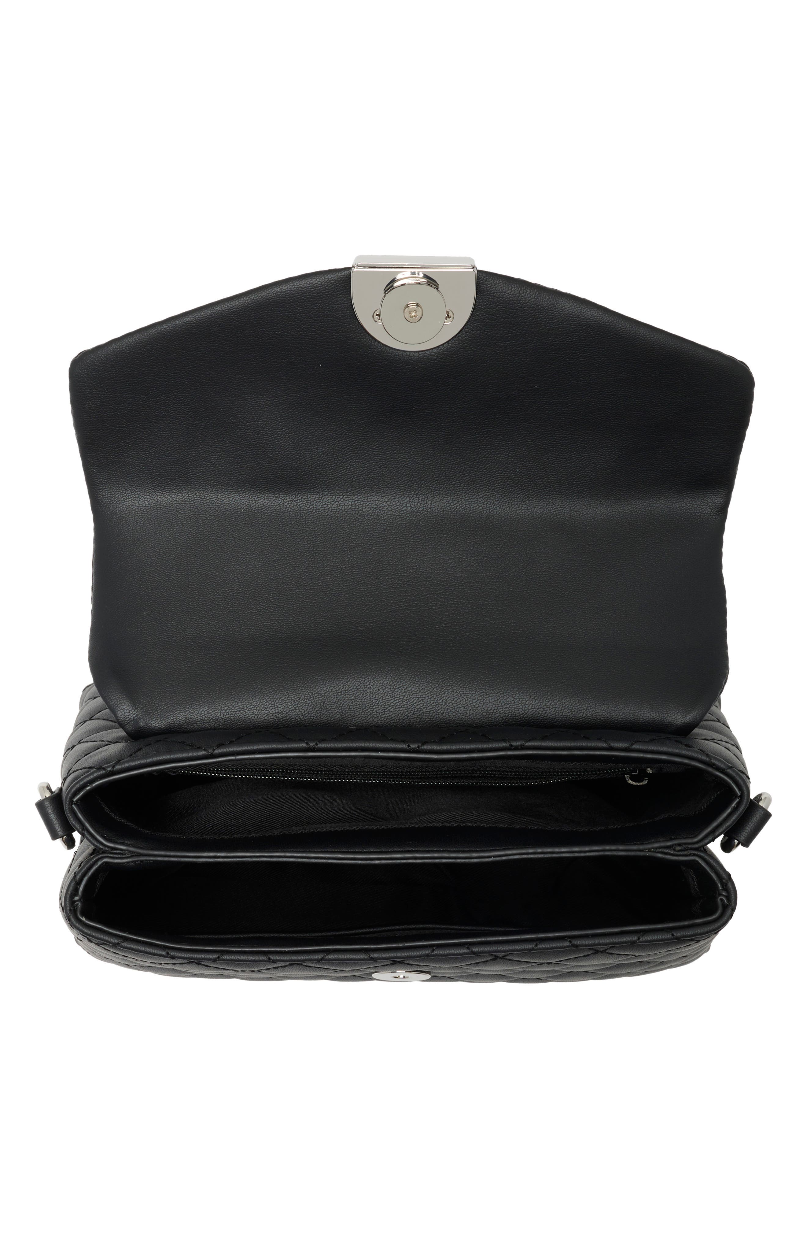 Clarimond Quilted Faux Leather Top Handle Flap Bag, Alternate, color, BLACK