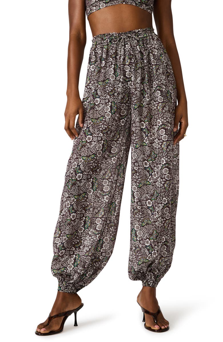 Steve Madden Livy Print Balloon Pants, Main, color, Black/ Forest Green
