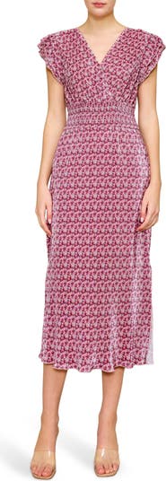 Cap Sleeve Plissé Midi Dress