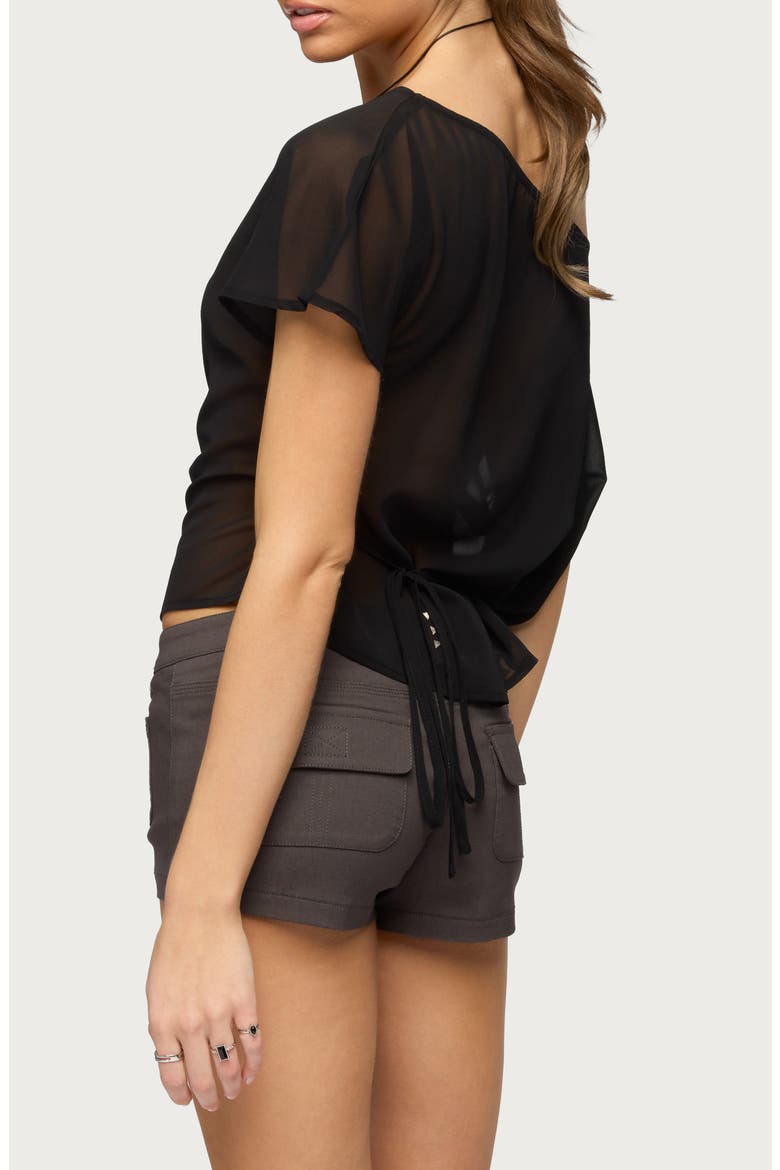 Noria One-Shoulder Sheer Chiffon Top, Alternate, color, BLACK