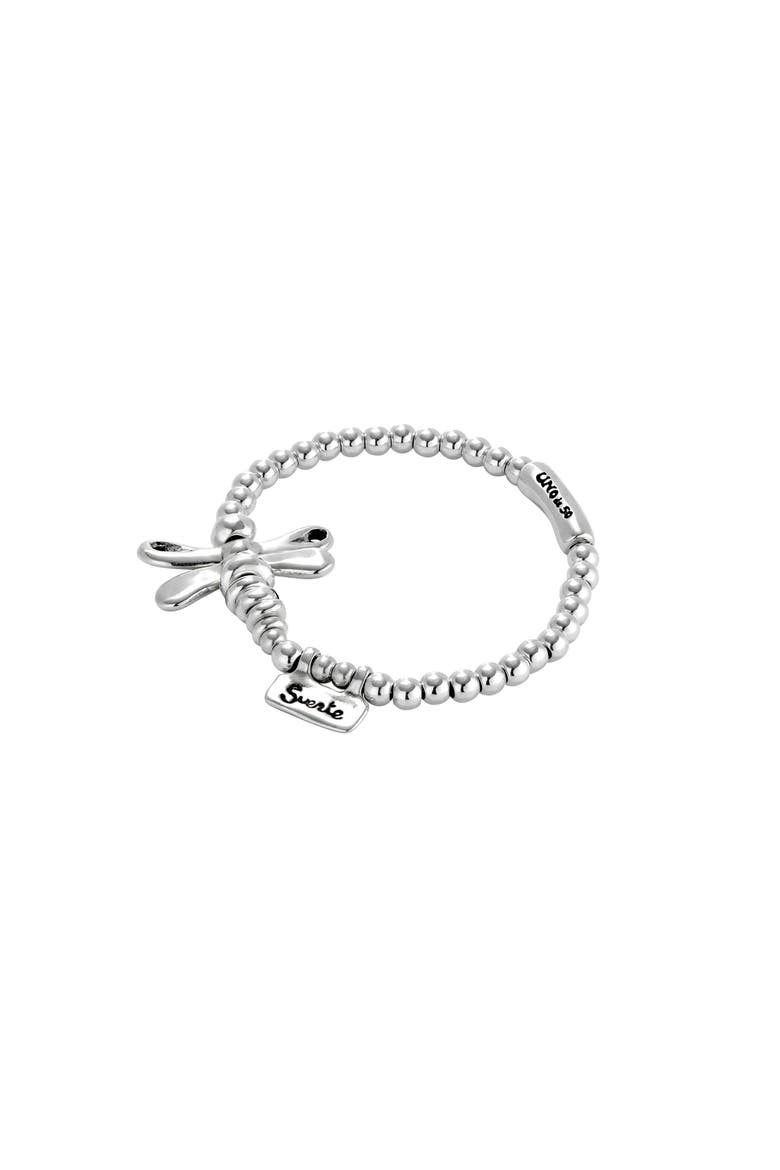 Elastic Bracelet with Sterling Silver Plated Dragonfly, Alternate, color, Silver