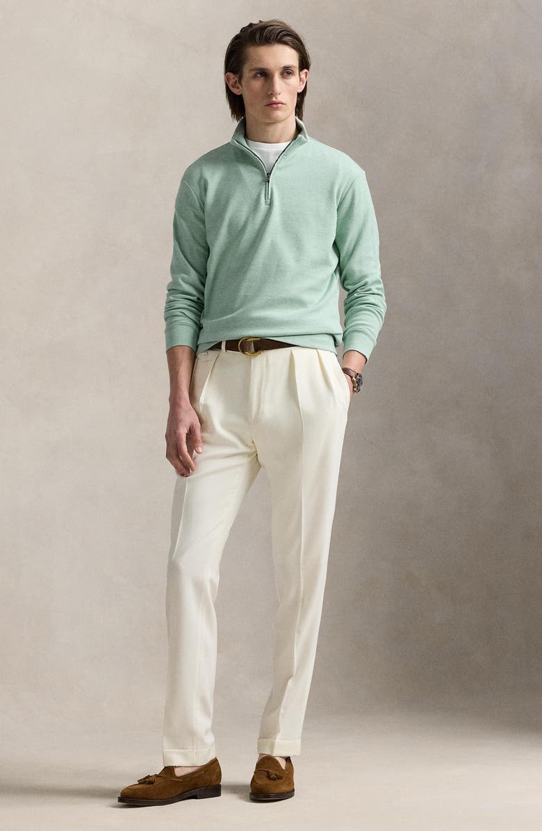 Polo Ralph Lauren Textured Double Knit Quarter Zip Pullover, Alternate, color, Celadon Heather/ Nevis