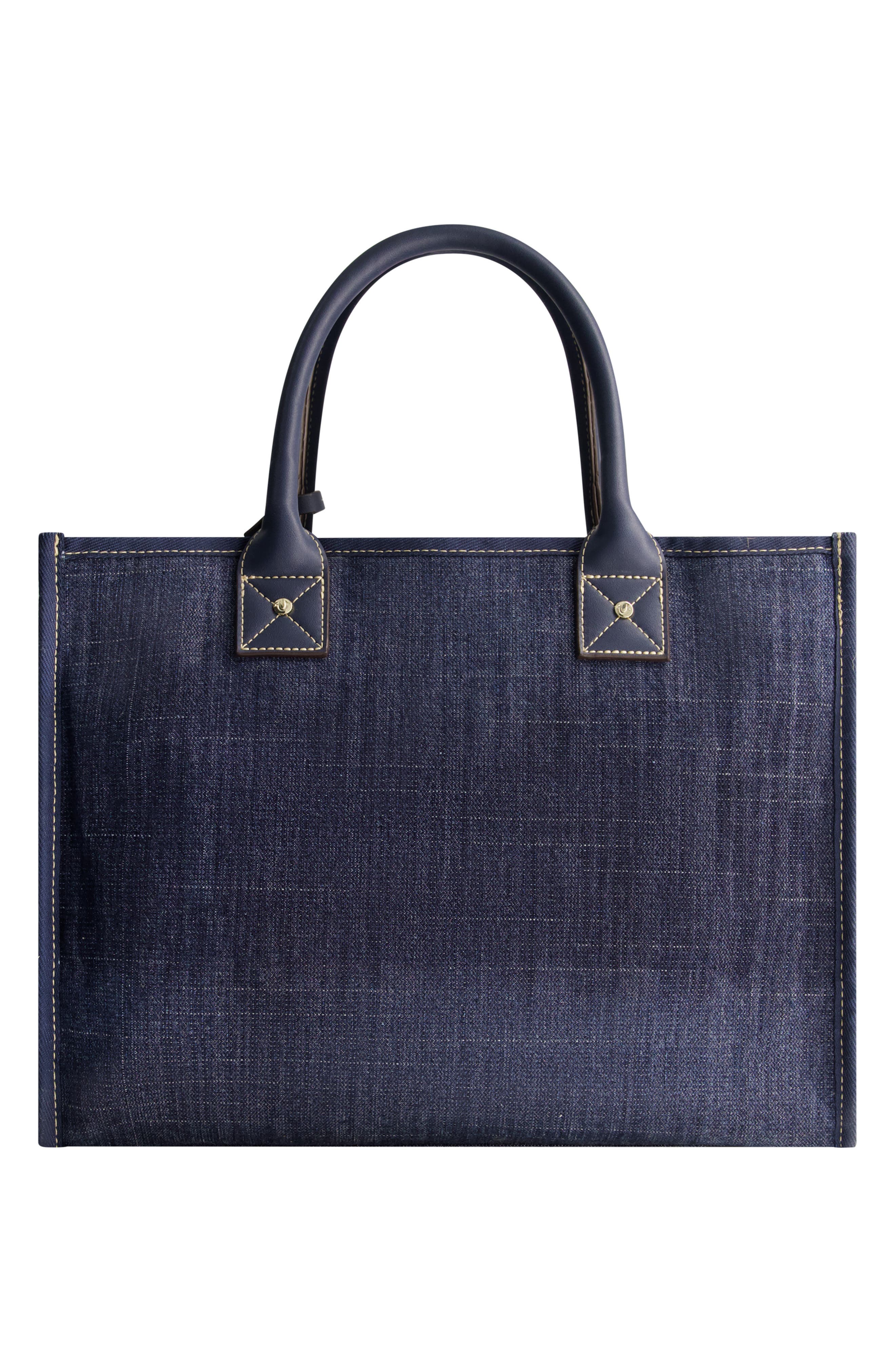 USPA ACCESSORIES Buddha Pocket Denim Tote Bag, Alternate, color, Dark Denim