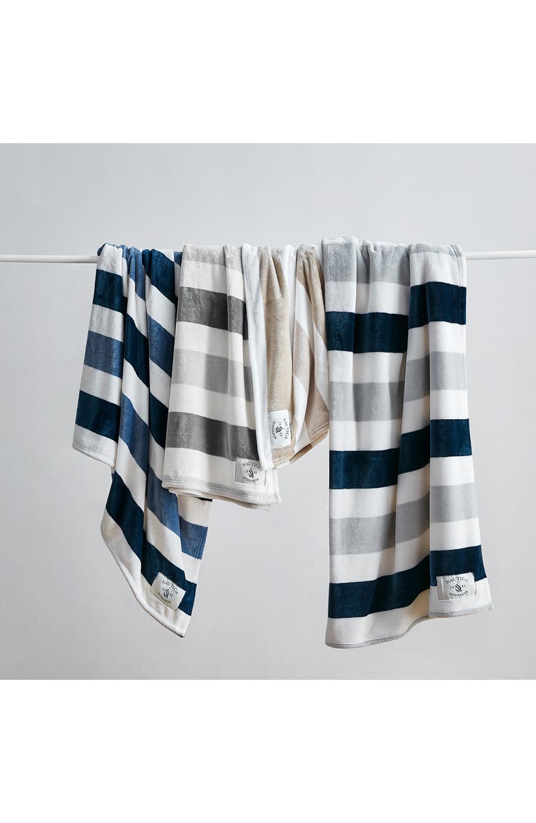Nautica Awning Stripe Throw Blanket - Captains Blue, Alternate, color, 