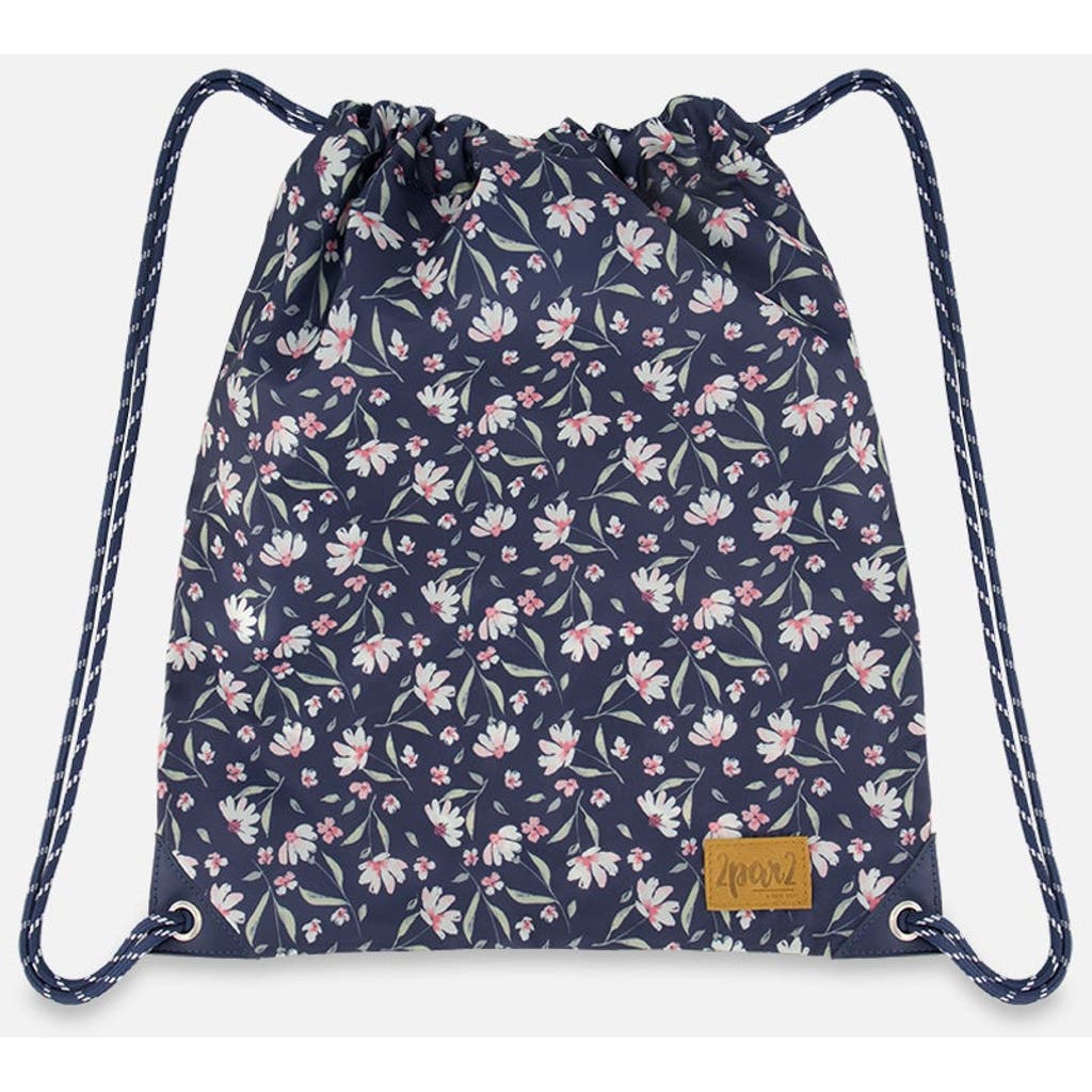 Deux Par Deux Drawstring Bag Flower In Blue