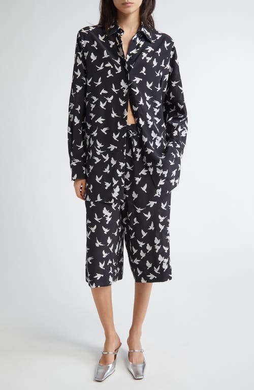 Stella Mccartney Mini Birds Silk Button-up Shirt In Black