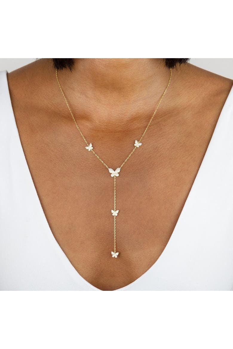 Pavé Butterfly Lariat Necklace, Alternate, color, Gold