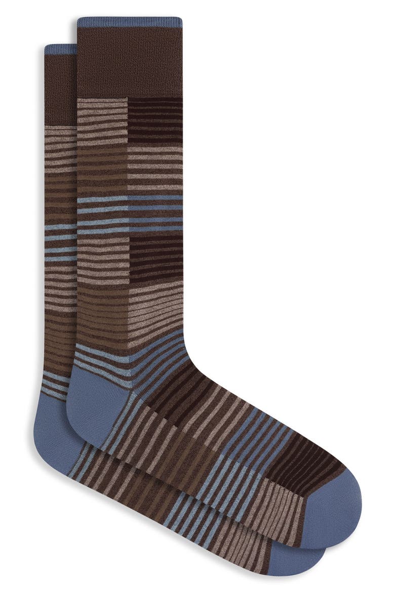 Stripe Cotton Blend Dress Socks, Main, color, MOCHA