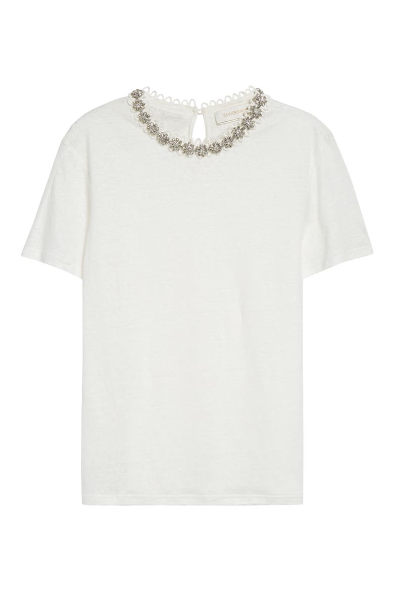 Crystal Embellished Linen T-Shirt, Alternate, color, IVORY