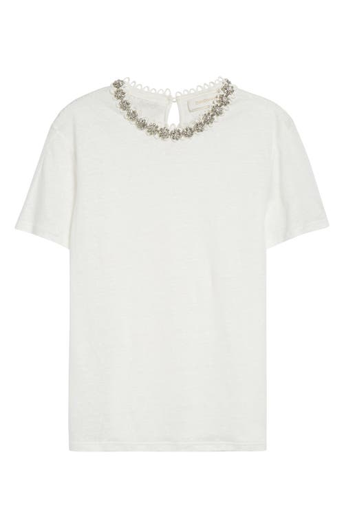 Zimmermann Crystal Embellished Linen T-shirt In White