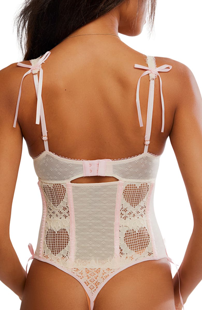 Free People Sweet Love Lace Underwire Thong Teddy, Alternate, color, Ivory