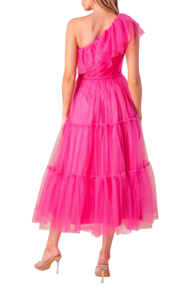 One-Shoulder Tulle Midi Dress, Alternate, color, FUCHSIA