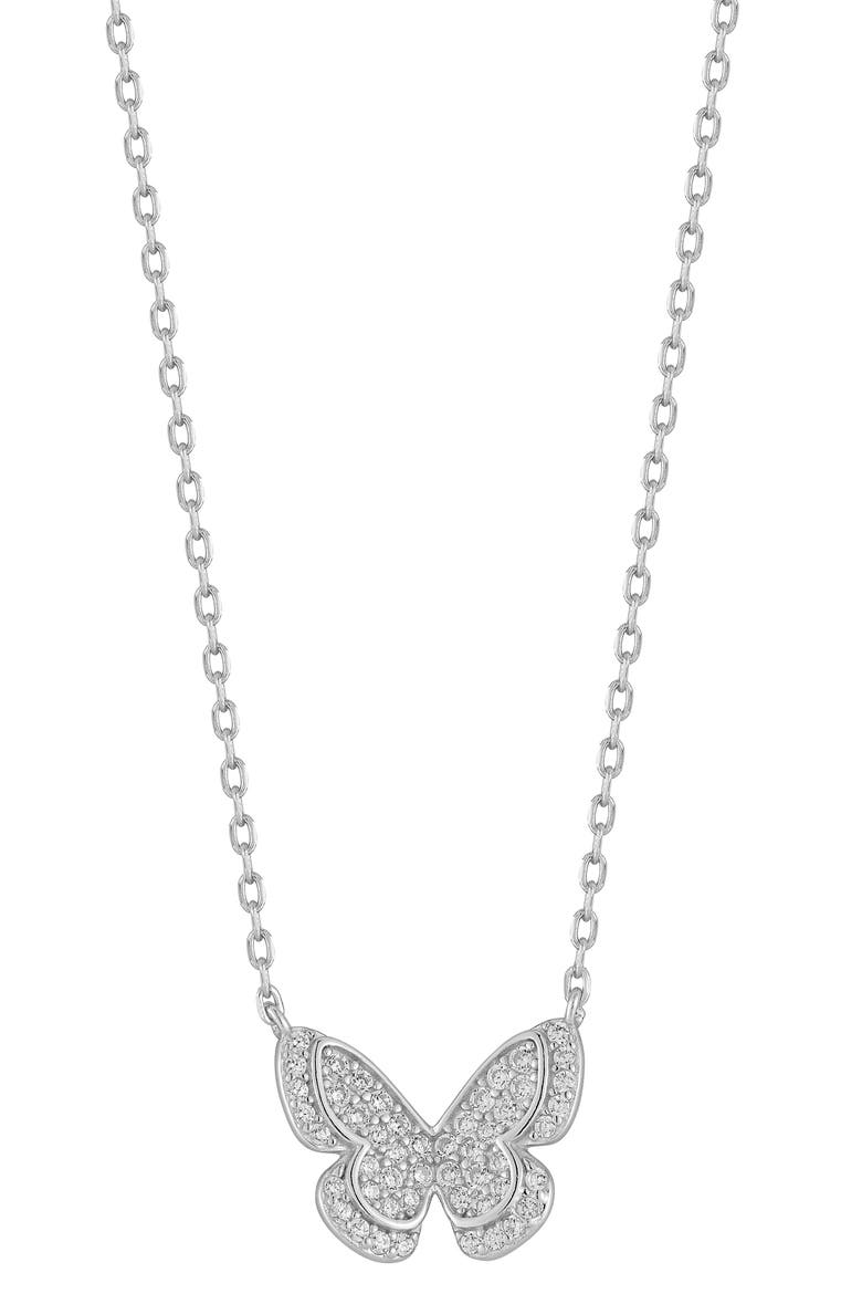 Pavé Cubic Zirconia Butterfly Pendant Necklace, Main, color, SILVER
