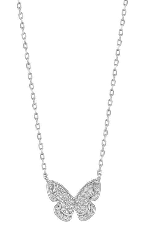 Pavé Cubic Zirconia Butterfly Pendant Necklace