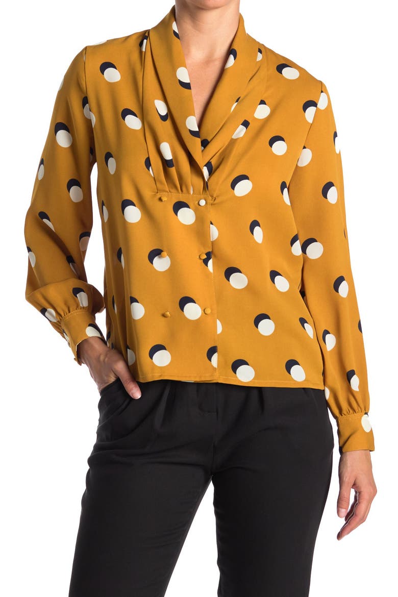 Patterned Shawl Collar Blouse, Main, color, YELLOW