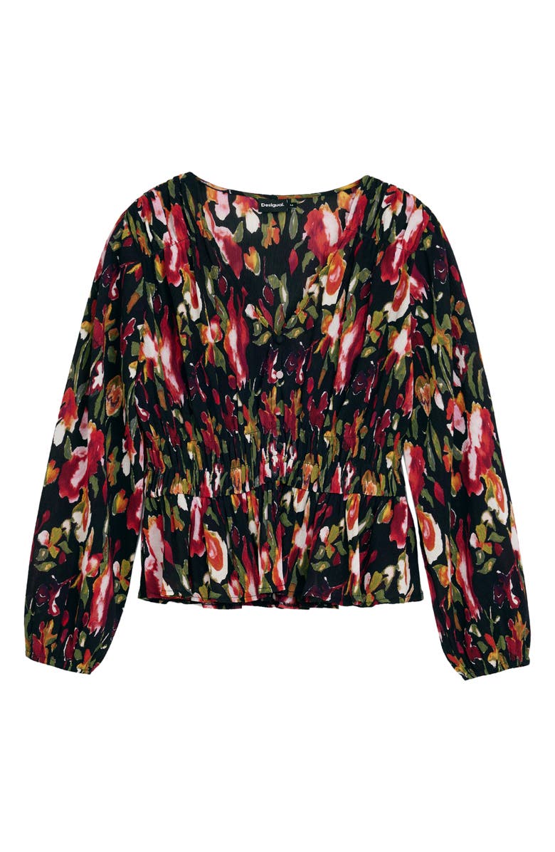 Desigual Kanazawa Floral Print Long Sleeve Shirt, Alternate, color, Black