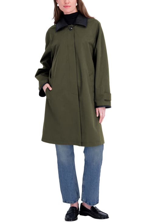 Ingrid Faux Leather Trim Rain Coat