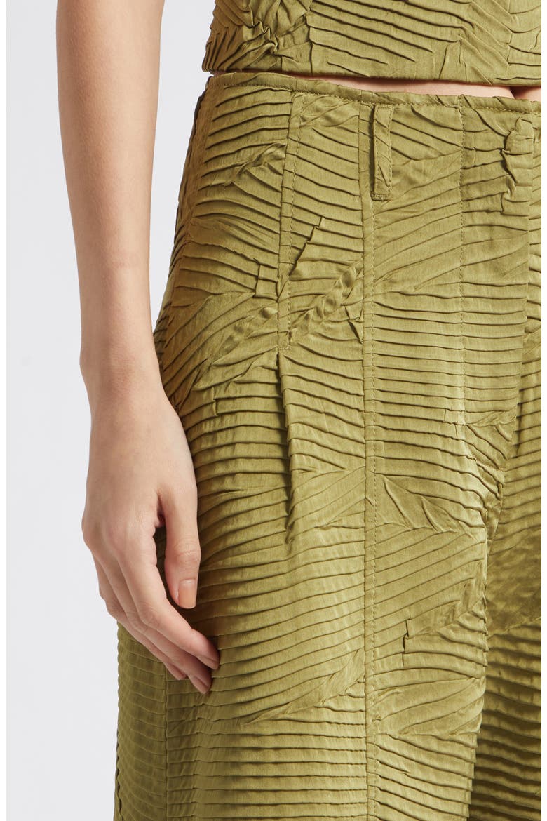 Carine Pleated Satin Pants, Alternate, color, MOSS GOLD