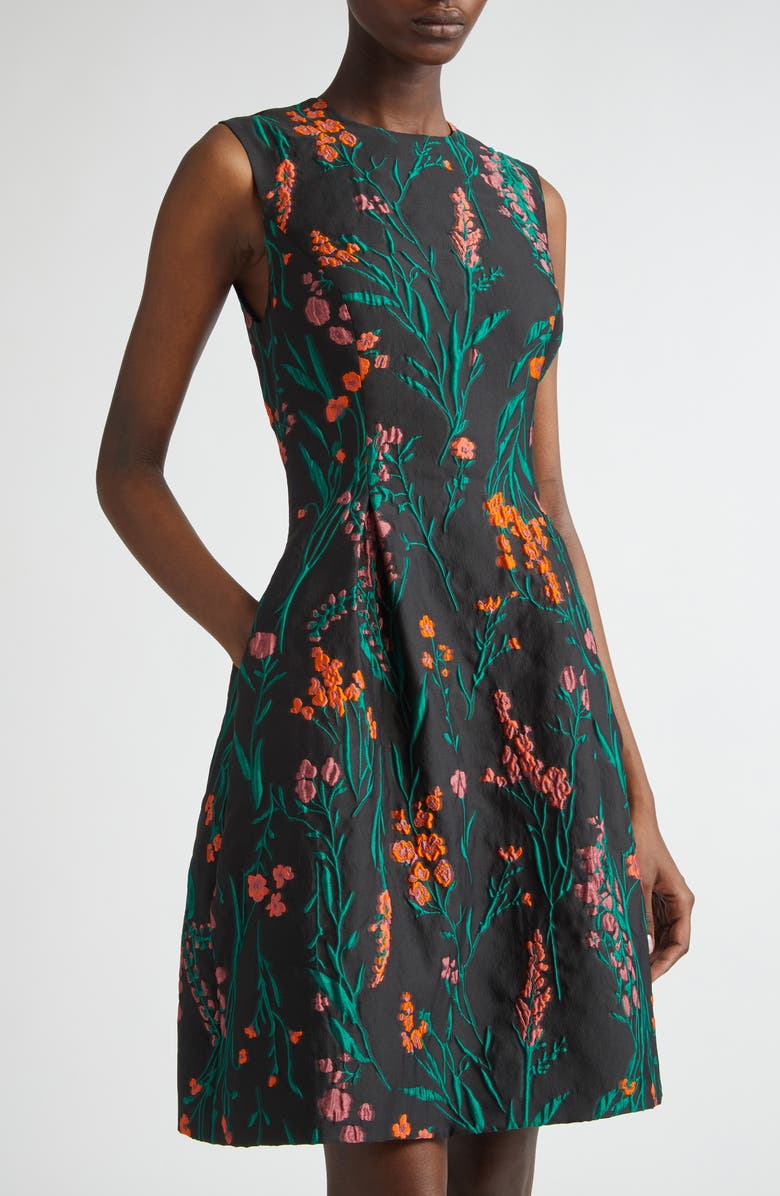 Lela Rose Betsy Floral Jacquard A-Line Dress, Alternate, color, Black Multi