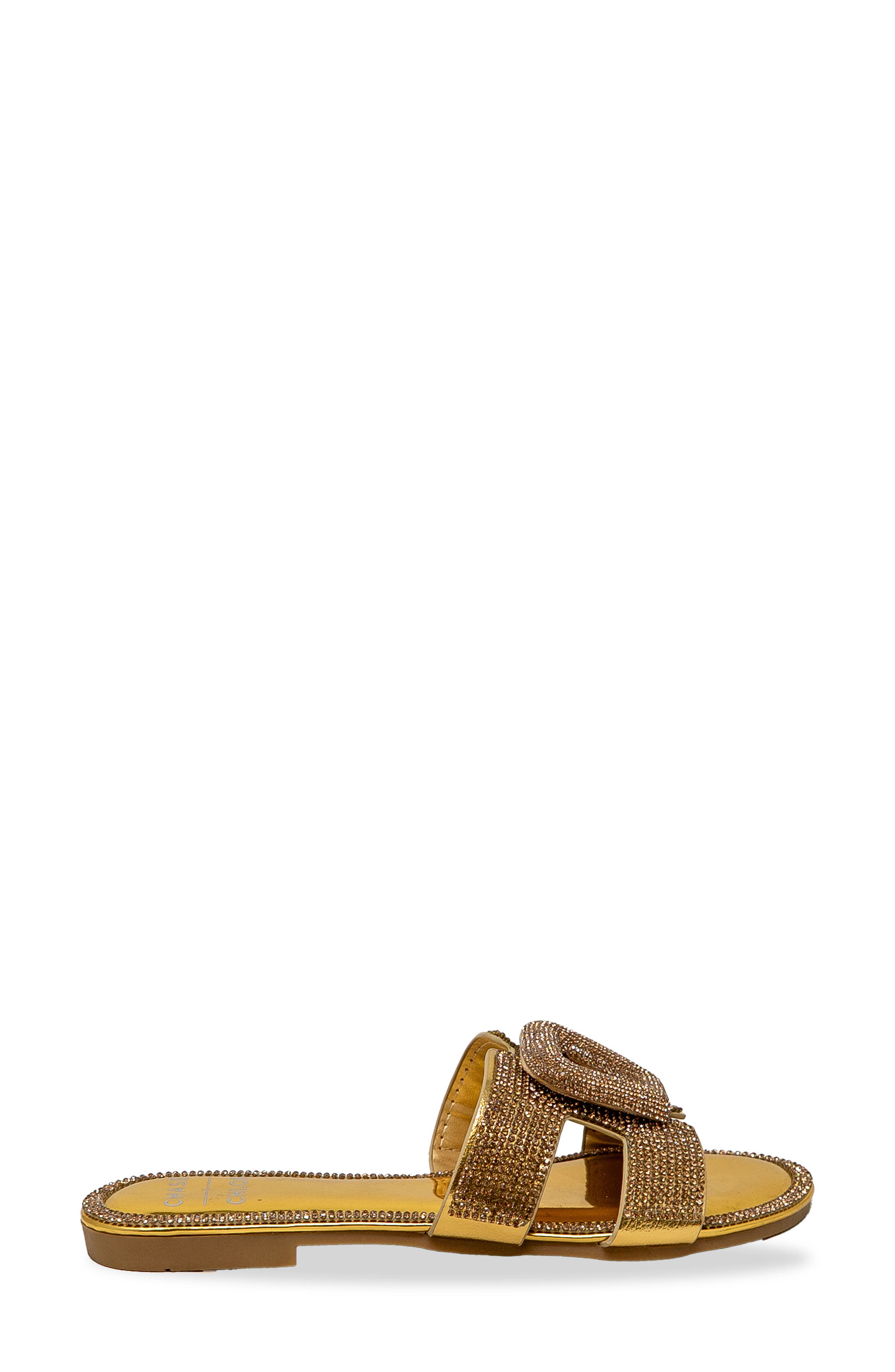 Rhinestone Embellished Slide Sandal, Alternate, color, GOLD METALLIC