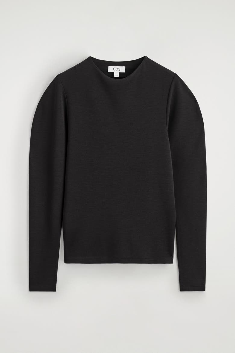 Rounded-Sleeve Top, Alternate, color, BLACK