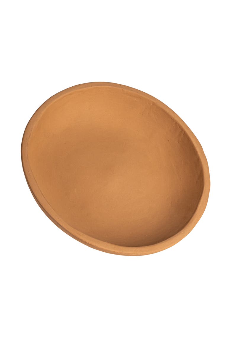 Boho Shallow Terracotta Serving Bowl, Distressed Finish, Main, color, Brown
