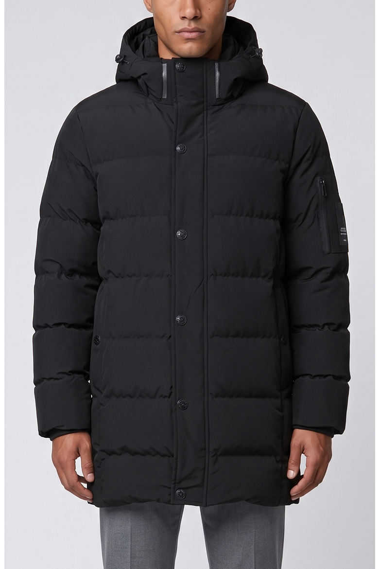 Long Hooded Puffer with Sleeve Pocket, Main, color, Black