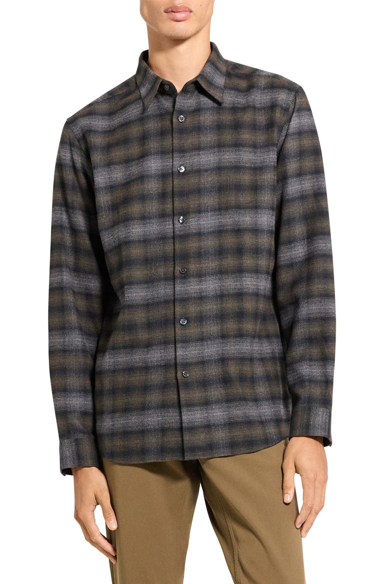 Irving Plaid Cotton Flannel Button-Up Shirt, Main, color, DUFFLE MELANGE-QI9