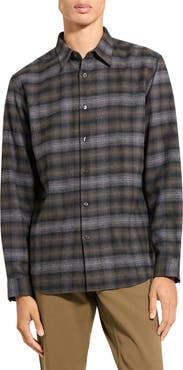 Theory Irving Plaid Cotton Flannel Button-Up Shirt