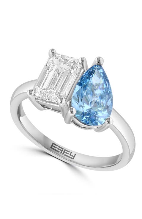 Pear-Shaped Blue Lab-Grown Diamond Ring in 14K White Gold
